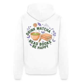 Bois du matcha, lis des livres, sois heureux amoureux du matcha - Veste à capuche bio Premium Unisexe - blanc - Dos - Thijin (182cm)