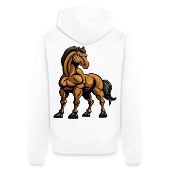 Cheval extrêmement fort avec des muscles - Veste à capuche bio Premium Unisexe - blanc - Dos - Thijin (182cm)
