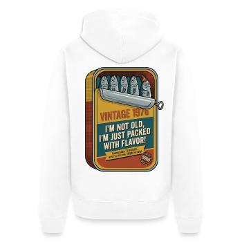 Lustige Vintage 1976 50. Geburtstag Sardinen Dose  - Unisex Premium Bio Zip Hoodie - Weiß - Hinten - Thijin (182cm)