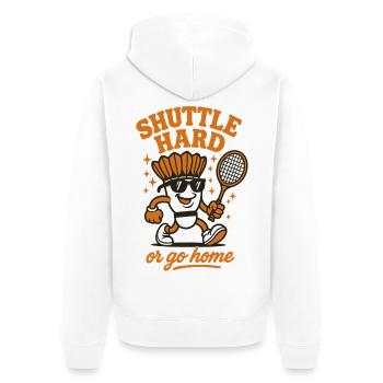 Shuttle Hard | Badminton Motivation Saying - Unisex Premium Organic Zip Hoodie - white - Back - Thijin (182cm)