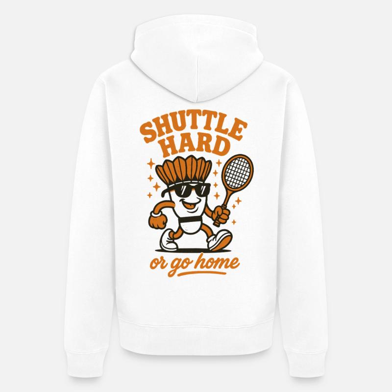 Navette Difficile | Motivation du badminton - Veste à capuche bio Premium Unisexe - blanc