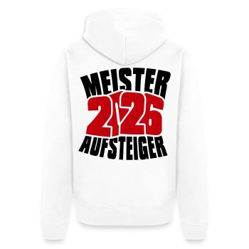 Meister und Aufsteiger 2026 - Unisex Premium Bio Zip Hoodie - Weiß - Hinten - Thijin (182cm)