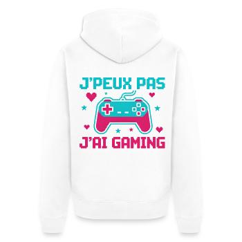 Ich kann nicht, ich habe Gaming – Pixel-Controller - Unisex Premium Bio Zip Hoodie - Weiß - Hinten - Thijin (182cm)