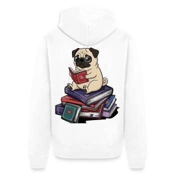 Bücherwurm-Mopshund liest Bücher Kunst - Unisex Premium Bio Zip Hoodie - Weiß - Hinten - Thijin (182cm)