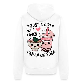 La fille adore les ramen et le boba - Veste à capuche bio Premium Unisexe - blanc - Dos - Thijin (182cm)