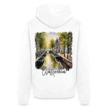 Amsterdam Aquarell, Amsterdam, Niederlande - Unisex Premium Bio Zip Hoodie - Weiß - Hinten - Thijin (182cm)