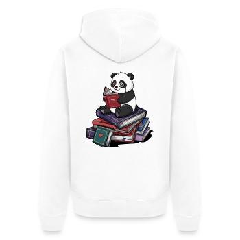 Bookworm Panda Bear Reading Books Art - Unisex Premium Organic Zip Hoodie - white - Back - Thijin (182cm)