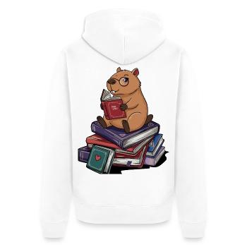 Bücherwurm Kapybara-Nagetier liest Bücher Kunst - Unisex Premium Bio Zip Hoodie - Weiß - Hinten - Thijin (182cm)