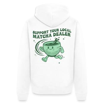 Support Your Local Matcha Dealer Funny Matcha Tea - Unisex Premium Organic Zip Hoodie - white - Back - Thijin (182cm)