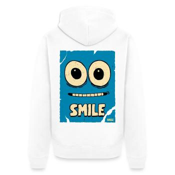 Lachendes Blaues Cartoon-Gesicht - Unisex Premium Bio Zip Hoodie - Weiß - Hinten - Thijin (182cm)