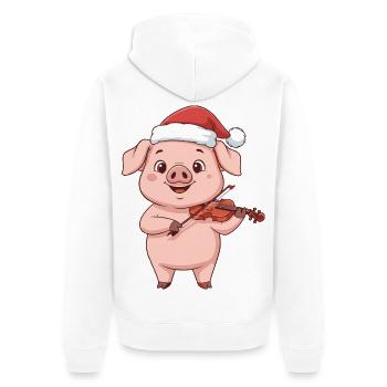 Animaux de ferme de cochons de Noël jouant du violon - Veste à capuche bio Premium Unisexe - blanc - Dos - Thijin (182cm)