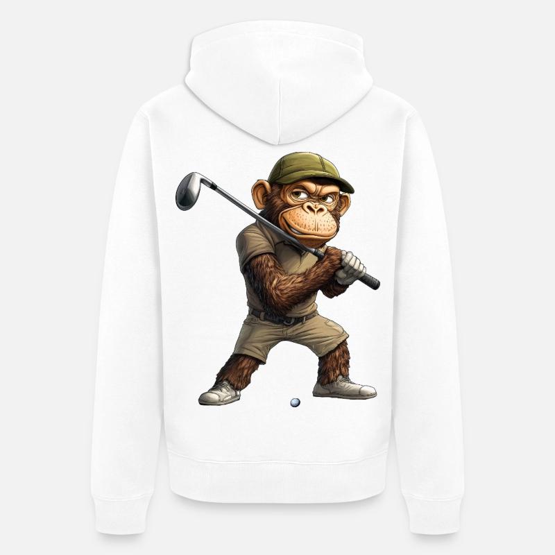 Monkey Golf / Golfeur Monkey - Veste à capuche bio Premium Unisexe - blanc