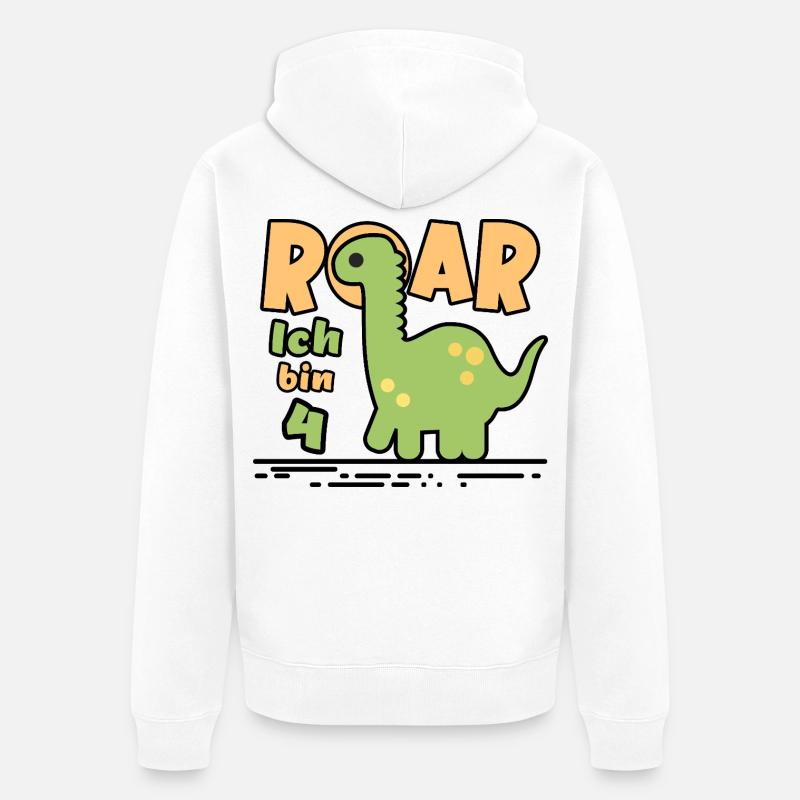 Dinosaure du 4e anniversaire - Veste à capuche bio Premium Unisexe - blanc
