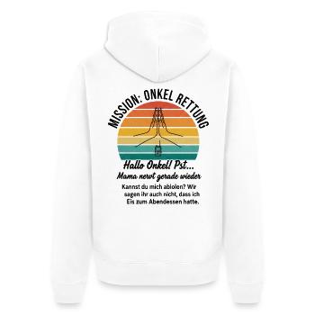 Mission Uncle Rescue - funny saying - Unisex Premium Organic Zip Hoodie - white - Back - Thijin (182cm)