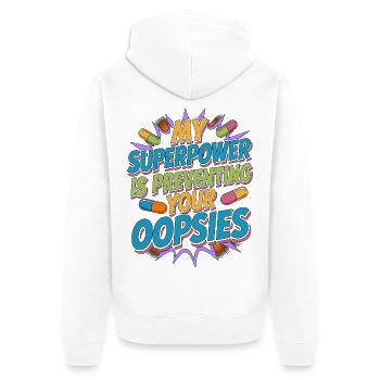 Pharmacien d’hôpital Mon super-pouvoir, c’est les soins aigus - Veste à capuche bio Premium Unisexe - blanc - Dos - Thijin (182cm)