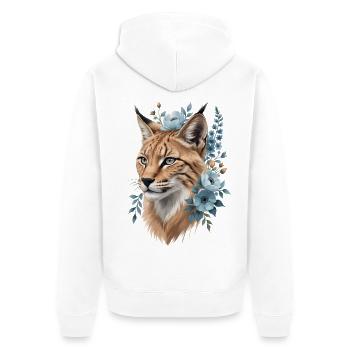 Wildcat in Floral Wreath Blue - Unisex Premium Organic Zip Hoodie - white - Back - Thijin (182cm)