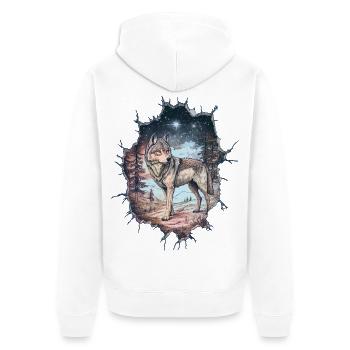 Wolf - Unisex Premium Bio Zip Hoodie - Weiß - Hinten - Thijin (182cm)