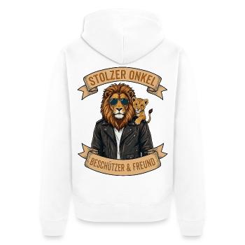 Löwenonkel: Beschützer & Freund - Unisex Premium Bio Zip Hoodie - Weiß - Hinten - Thijin (182cm)