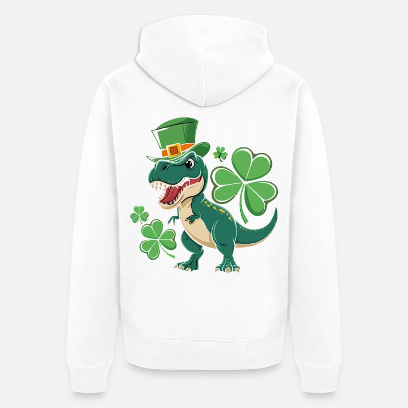 Dino vert avec chapeau de trèfle - Veste à capuche bio Premium Unisexe - blanc