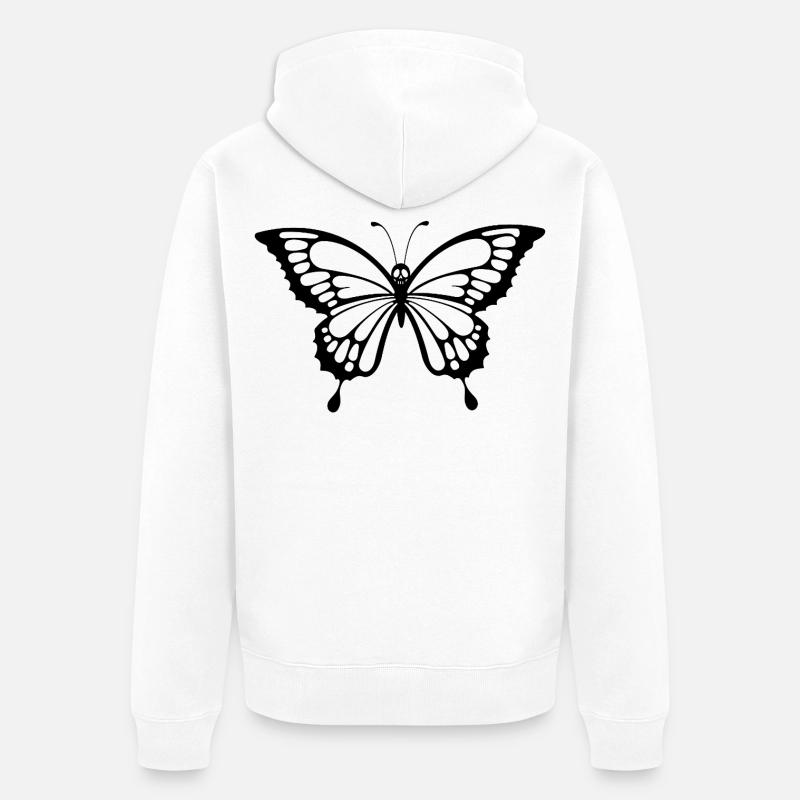 Crâne et papillon noir - Veste à capuche bio Premium Unisexe - blanc