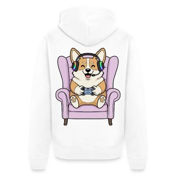 Gamer Corgi Dog Playing Video Games Art - Unisex Premium Organic Zip Hoodie - white - Back - Thijin (182cm)