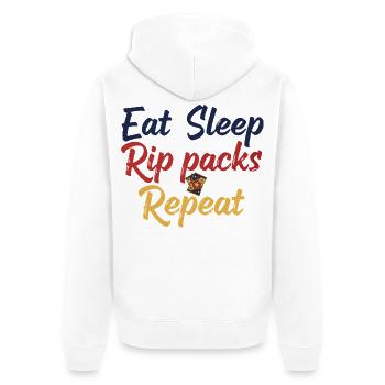 Eat Sleep Rip Packs Wiederholender Sammelkarten-Sammler - Unisex Premium Bio Zip Hoodie - Weiß - Hinten - Thijin (182cm)