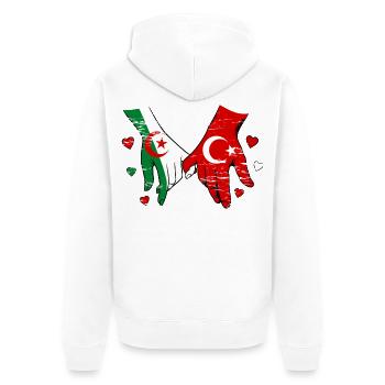 Algérie Drapeau Turc Tenue de la main utilisée - Veste à capuche bio Premium Unisexe - blanc - Dos - Thijin (182cm)