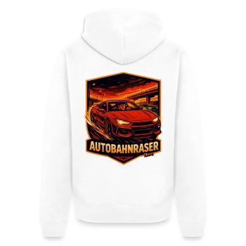 Roter Sportwagen Autobahnraser Poster - Unisex Premium Bio Zip Hoodie - Weiß - Hinten - Thijin (182cm)
