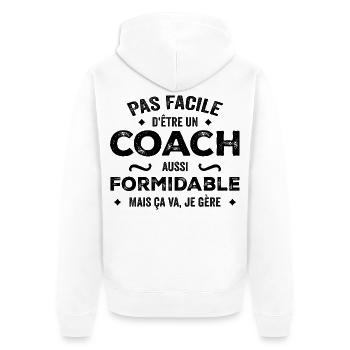 Es ist nicht einfach, ein so großartiger Trainer zu sein, aber - Unisex Premium Bio Zip Hoodie - Weiß - Hinten - Thijin (182cm)
