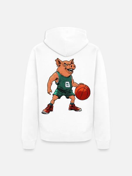 Schweine Basketballer/ Basketball Sau - Unisex Premium Bio Zip Hoodie - Weiß