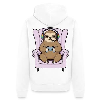 Gamer Sloth Animal Playing Video Games Art - Unisex Premium Organic Zip Hoodie - white - Back - Thijin (182cm)