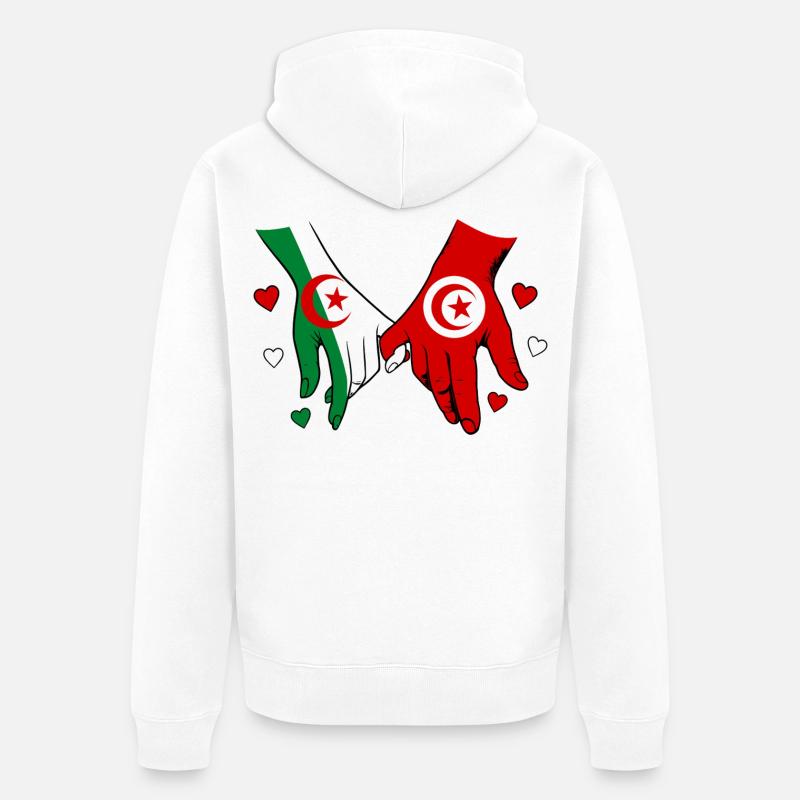 Algérie-Tunisie Drapeau main dans la main - Veste à capuche bio Premium Unisexe - blanc