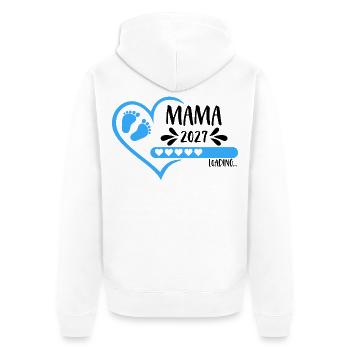 Mama 2027 loading Herz Babyfüße blau Junge - Unisex Premium Bio Zip Hoodie - Weiß - Hinten - Thijin (182cm)