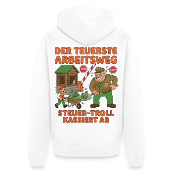 Der Teuerste Arbeitsweg - Unisex Premium Bio Zip Hoodie - Weiß - Hinten - Thijin (182cm)