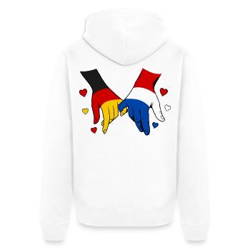Deutschland Holland Flagge Händehalten - Unisex Premium Bio Zip Hoodie - Weiß - Hinten - Thijin (182cm)