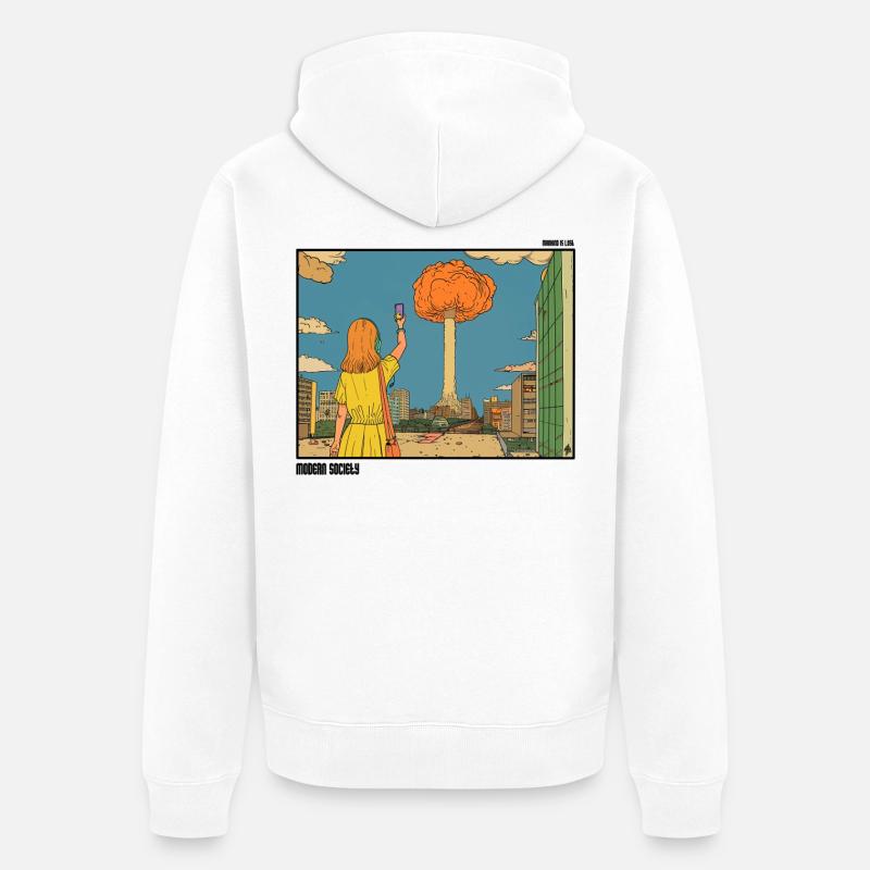 Selfie devant un Nuclear Puff - Veste à capuche bio Premium Unisexe - blanc