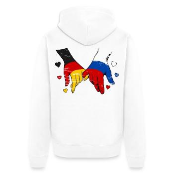 Deutschland Russland Flagge Händehalten - Unisex Premium Bio Zip Hoodie - Weiß - Hinten - Thijin (182cm)