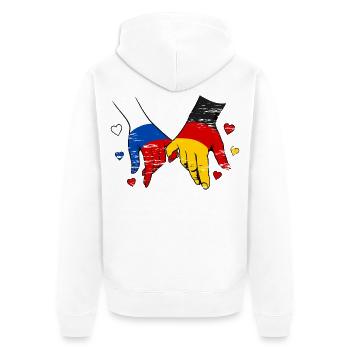 Russland Deutschland Flagge Händehalten  - Unisex Premium Bio Zip Hoodie - Weiß - Hinten - Thijin (182cm)