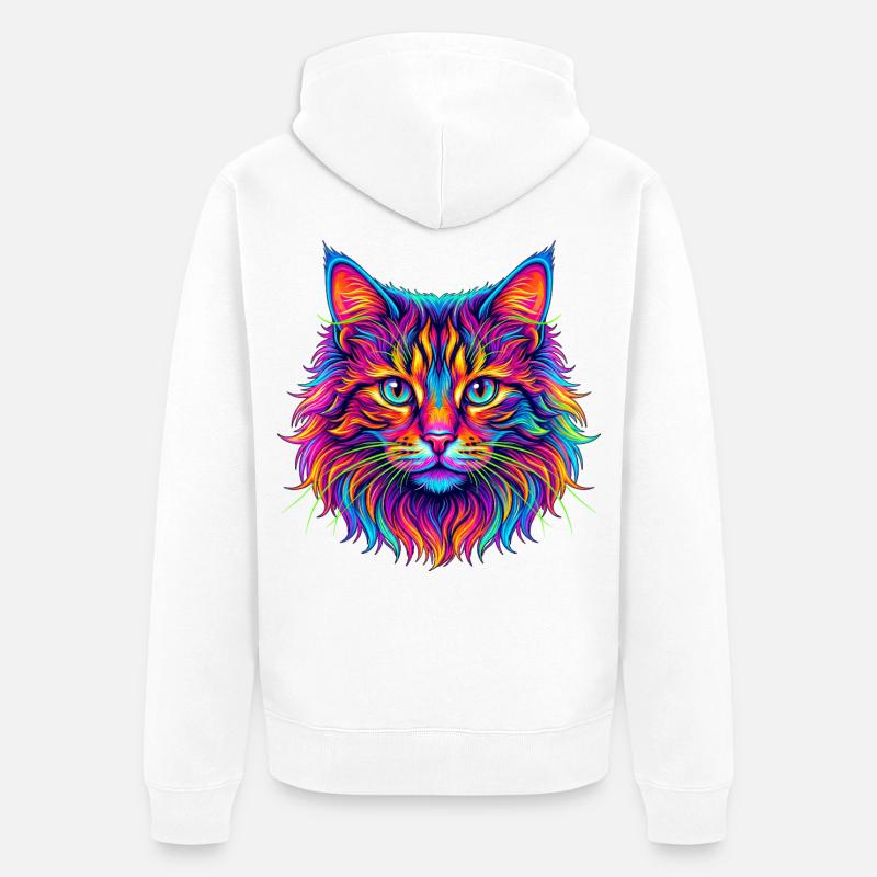 Neon Katzenkopf Farbexplosion - Unisex Premium Bio Zip Hoodie - Weiß