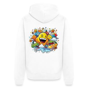Joy of the Sun Cartoon Motif - Unisex Premium Organic Zip Hoodie - white - Back - Thijin (182cm)
