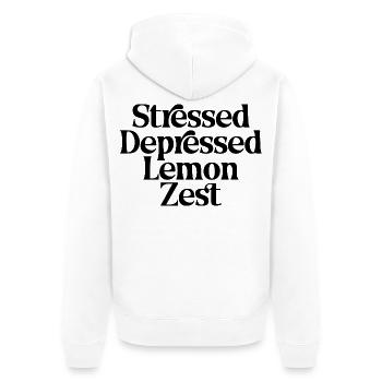 Citation drôle sur le zeste de citron stressé et déprimé - Veste à capuche bio Premium Unisexe - blanc - Dos - Thijin (182cm)