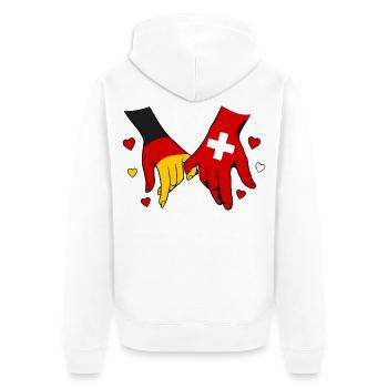 Deutschland Schweiz Flaggen Händehalten - Unisex Premium Bio Zip Hoodie - Weiß - Hinten - Thijin (182cm)