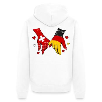 Schweiz Deutschland Flagge Herz Hände - Unisex Premium Bio Zip Hoodie - Weiß - Hinten - Thijin (182cm)