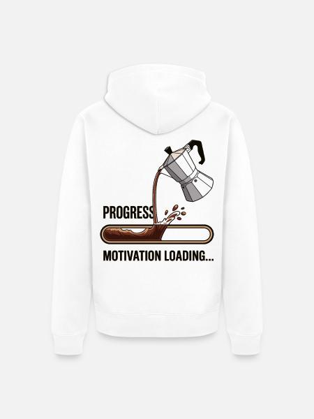 Motivation Loading Shirt mit Kaffee mit Ladebalken - Unisex Premium Bio Zip Hoodie - Weiß