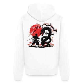 Samurai vs Dragon Shirt Dragon Fight - Unisex Premium Organic Zip Hoodie - white - Back - Thijin (182cm)