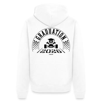 Remise des diplômes 2026 - L’école est terminée - Ligne d’arrivée - B - Veste à capuche bio Premium Unisexe - blanc - Dos - Thijin (182cm)