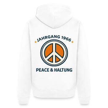 Vintage 1966 Peace & Attitude - Unisex Premium Organic Zip Hoodie - white - Back - Thijin (182cm)
