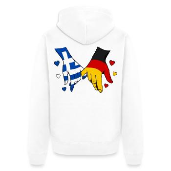 Greece Germany Flag Holding Hands - Unisex Premium Organic Zip Hoodie - white - Back - Thijin (182cm)