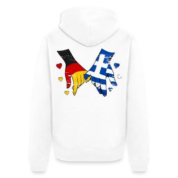 Deutschland Griechenland Flagge Händehalten - Unisex Premium Bio Zip Hoodie - Weiß - Hinten - Thijin (182cm)