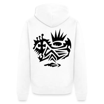 Gesicht Tattoo Tribal mit Kreuz - Unisex Premium Bio Zip Hoodie - Weiß - Hinten - Thijin (182cm)